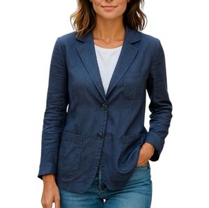 New Piombo Linen Blend Large Blue Blazer Jacket